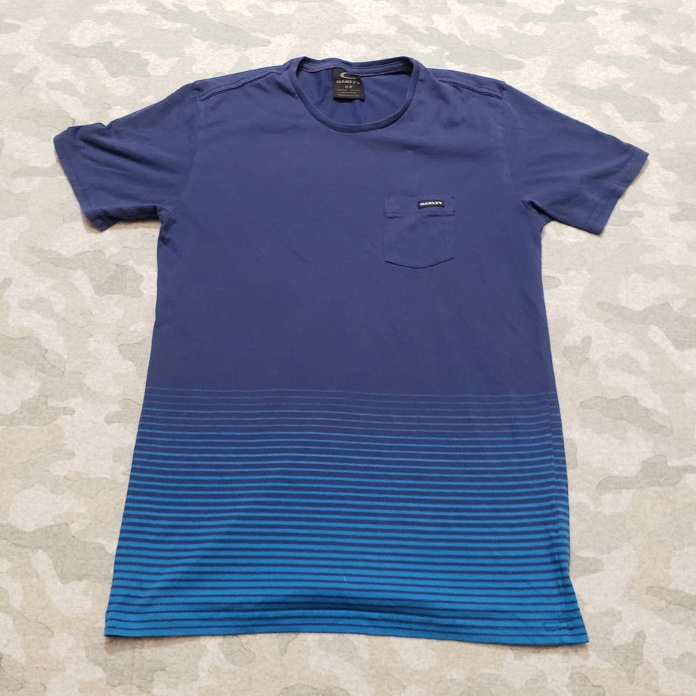 Oakley Shirt Mens Small Blue Pockets Short Sleeve Striped